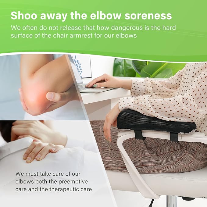 LargeLeaf Chair Gel Ergonomic armrest Cushions Elbow Pillow Pressure Relief Office Chair Gaming Chair armrest with Memory Foam armrest Pads 2-Piece Set of Chair