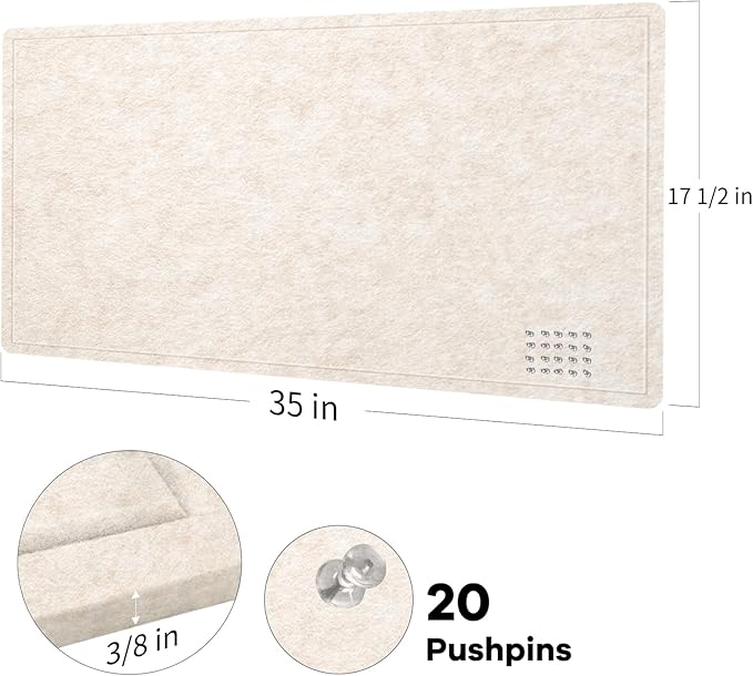 Lightomorrow Bulletin Board, 35 x 17 1/2 inches Felt Board - Decorative Pin Board, Cork Board Alternative for Wall, Foldable Self-Adhesive Vision Board Prayer Board with 20 Pushpins - Oatmeal