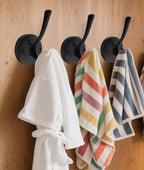 TOFIIGREM Black Wall Hooks Towel Hooks, 3 Pack Coat Hooks Robe Hook Heavy Duty Metal Double Bath Hook Wall Mounted, Hand Towel Hooks for Entryway Bathroom Kitchen Closet Garage