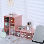 OSteed Desktop Drawers, Desk Organizer with 9 Drawers, Stackable Plastic Storage Box for Home Collection, Cosmetics, Jewelry, Office Supplies (3 Tiers, Pink)