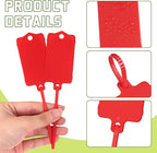 LeonBach 100 PCS Plastic Shipping Tags, 1.46" x 2.48", Waterproof Labels Writable Hanging Tag with Sealing Strap, Shipping Cable Tie Label Tags for Keys Luggage Logistic Retail Inventory(Red)