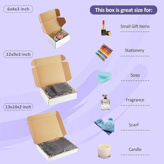 Eupako 18 Pack Small Shipping Boxes Assorted Sizes, 6x4x3, 12x9x3, 13x10x2-6 PCS Each Small Boxes, White Corrugated Box Mailers, Cardboard Boxes for Packaging Small Business, Mailing