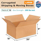 Large Moving & Shipping Boxes 20x15x9 inches (10-Pack) - Extra Strength 200 lb vs Regular - Corrugated Boxes for Packaging Moving Stuff - Large Box for USPS, FedEx - Moving Box by IDL Packaging