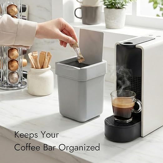 carrotez Mini Trash Can, Countertop Trash Can 2 Liter/ 0.5 Gallon, Mini Wastebasket, Garbage Container Bin for Coffee Area, Bathroom, Kitchen, Office, Tabletop- Grey