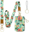 bolimoss Floral Lanyard Wallet, Cute Teacher Lanyards for ID Badges Keychain Wallet,Badge Holder with Zip Pocket, ID Holder Wallet with Neck Wrist Lanyard for Women Nurse Teacher Student (Green)