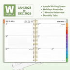 SUNEE 2026 Weekly and Monthly Planner - from January 2026 - December 2026, Daily Agenda Planner with Monthly Tab, Flexible Cover, Note Pages, Pockets, Bookmark, Spiral Binding, Sage Green, 8.5"x11"