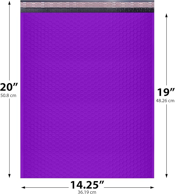 Purple Extra Large Poly Bubble Mailers 14.25x20 inch #7 | Self Seal Large Padded Envelopes | Air Cushioned Bubble Mailer | Usable Size 14.25x19 Lightweight Mailing Shipping Bags| 50 Pack Bulk