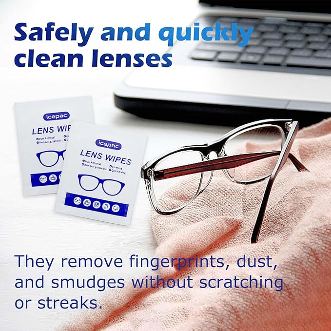 220 Lens Cleaning Wipes for Eyeglasses - Pre-moistened, Individually Wrapped | Scratch-Free, Streak-Free for Sunglasses, Camera Lenses, Phone Screens | Ideal for Home, Travel & Office