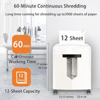 Bonsaii C266-B Micro Cut Shredder, Easy-Carry Handle, 12-Sheet, P-4 Security, 60 Min Continuous, CD/Credit Card, Jam-Proof, 4.2 Gal Bin, Ideal for Home Office Use, White/Gray