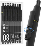 JIMMIDDA 8Pcs Black Gel Pens - 0.7mm Medium Point Black Ink Pens | Smooth Writing - Quick Drying Retractable Pen for Men Women (Black - 8Pcs)