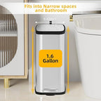 KdbK Stainless Steel Bathroom Trash Can with Lid Soft Close,1.6 Gallon Slim Garbage can,Small Metal Step Wastebasket for Office, Bedroom, Toilet, Live Room