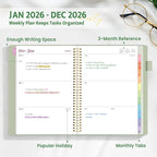 2026 Planner, Annecy Weekly ＆ Monthly Planner 2026, Jan. 2026 – Dec. 2026, 9" x 11" Monthly Agenda Planner with Tabs, Vegan Leather Cover, Spiral Binding, Double-sided Pocket, Bookmark, Green