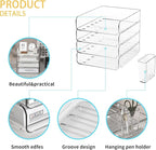 FANXIYQ 4-Tier Acrylic Paper Tray Organizer with Pen Holder | Clear Stackable Desk Organizer for Documents, Letters, A4 Paper | Modern Office/Classroom/Home Organization