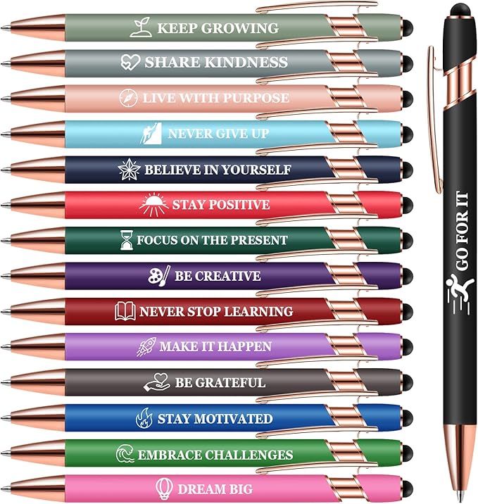 Vebermo 15 Pack Motivational Pen Set - Inspirational Quotes Retractable Ballpoint Pens for Office School Supplies, Encouragement Gifts for Women & Men, Multicolor