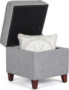 Asense 17 Inch Square Storage Ottoman,Small Foot Rest Stool for Couch, Linen Fabric Upholstered Footstool Cube for Entryway Bedroom Living Room, Light Grey