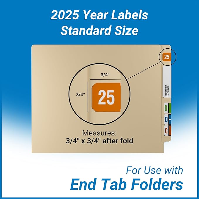 2025 Year Stickers, Doctor Stuff 2025 Chart Stickers, Orange/White Color Coded, Ringbook Sheets, Reynolds & Reynolds Style, USA Made Year Labels for End Tab File Folders, 270/Package, 3/4" x 1-1/2"