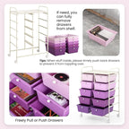 GLACER 10 Drawer Rolling Cart, Storage Cart with Lockable Whieels & Metal Frame, Trolley for Art Craft Oganizer, Mobile Utility Cart for Office, School, Classroom, Kitchen (Purple Gradient)