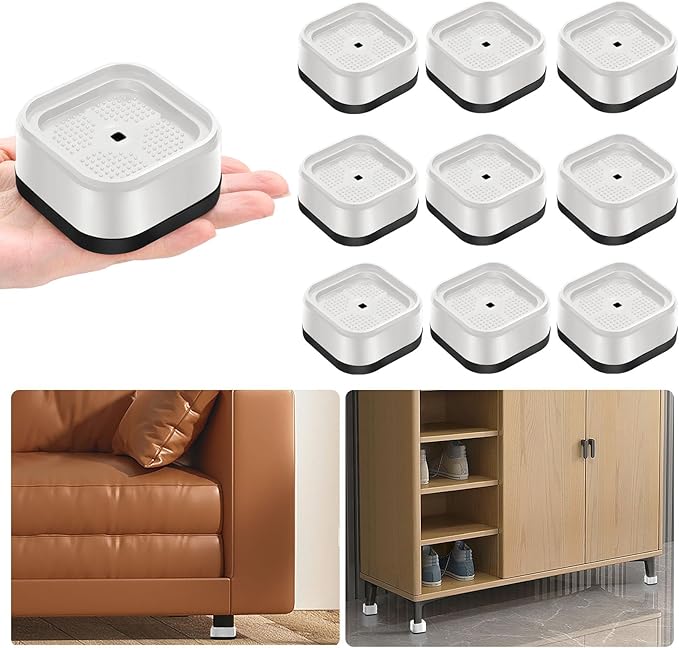 shouwuhho 9 Pack Furniture Risers Adjustable Bed Risers Heavy Duty Lifts Height 1", Square Stackable Bed Risers 1, 2 or 3 Inch for Desk Leg Table Couch Sofa Chair Bed Frame Legs Dorm, White