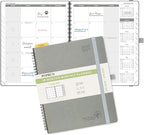 POPRUN Monthly Planner 2026-2027 (Large 8.5" x 10.5") 18 Months Calendar Book(Jan 2026 - Jun 2027) - 4 Pages per Month with Expense & Notes, Stair-like tabs, Leather Cover, Sunday Start - Grey