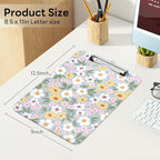 Luminzo Plastic Cute Clipboard Low-Profile Metal Clip, A4 Letter Size 9 x 12.5 in, 8.5 x 11 Paper Clip Board for Teachers, Nurses, Classroom,Daisy