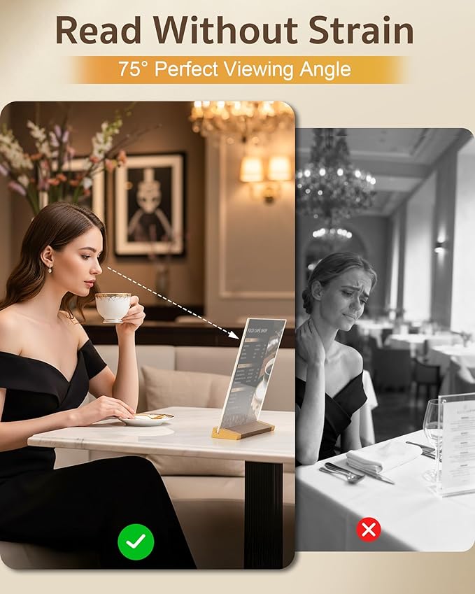 3 Pack Acrylic Sign Holder 8.5 x 11 Inch with Walnut Wood Base, Clear Tabletop Acrylic Display for Menu & Flyer Holder, Commercial Paper Stand for Restaurant, Office, Coffee, Bar, Wedding, Hotel