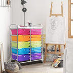 LDAILY 15 Drawer Rolling Storage Cart, Rolling Cart with Drawers for Classroom, Art Supply Craft Organizer on Wheel with Metal Frame & Handles for Home Office School