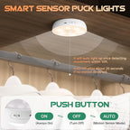 LED Closet Lights Motion Sensor Puck Light with Charge Station, USB Rechargeable Battery Operated Puck Step Lights, Dimmable Under Cabinet Lighting for Counter Wardrobe Kitchen (6 Pack)