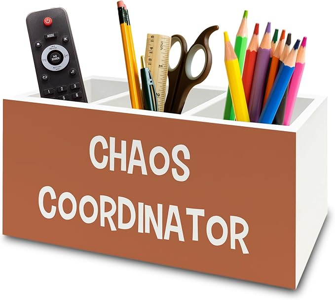 XPH Chaos Coordinator Orange Pen Pencil Holder Organizer for Desk, Thank You Gifts for Women Men Coworkers Boss Leader Manager, Appreciation Gifts Wooden Box Sign for Office Tabletop Decorations
