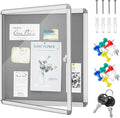 Geetery 26 x 28 Inch Enclosed Fabric Bulletin Board Tamperproof Lockable Noticeboard Fabric&Aluminium Frame Display Cases Wall-Mounted Display Case for School, Office - Secure, Durable Design(Gray)