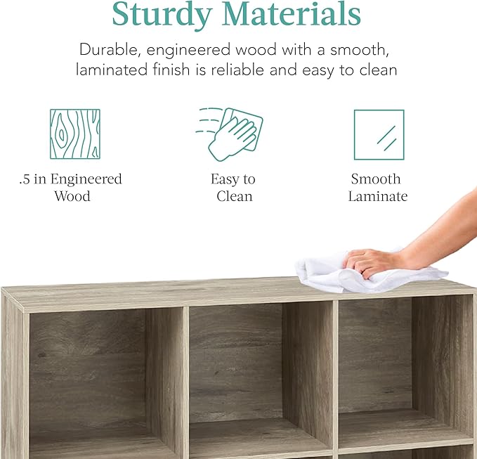 Best Choice Products 6-Cube Storage Organizer, 13.5in Shelf Opening, Bookcase, Display Shelf, Customizable w/ 3 Removable Back Panels – Greige