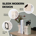 Roman Column Book Ends Decorative, 4-in-1 Heavy Duty Marble Bookend for Shelves, Unique Pen Holder & Mini Flower Vase, Classic Greek Statue for Office Home Desk Decor (2PC, Beige)