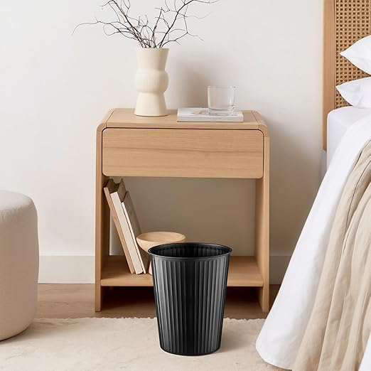 Monarch Abode Metal Bathroom Trash Can – Waste Basket for Bedroom, Office Desk, & Dorm, Handcrafted Ridge Embossed, Durable Decorative Black Small Trash Can Bathroom Garbage Bin Wastebasket