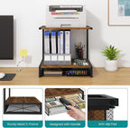 ELITEROO 2-Tier Desktop Printer Stand with Storage Drawer, Wooden Printer Stand for Desk, Small Printer Table with Shelf for Home Office, Fits Fax Machine, Scanner, 3D Printer, Rustic Brown