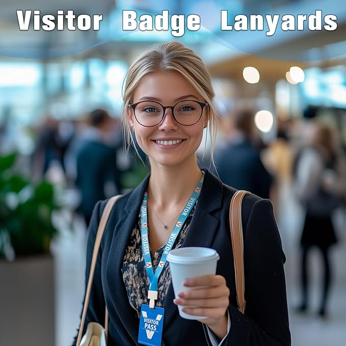 Visitor Badge Lanyards Volunteer Badge Holder with Clips (25 pcs) - Reusable Temporary ID Pass for Office, School, Events PVC Plastic Security Cards for Exhibition Guest by OSTENBIG (Light Blue)