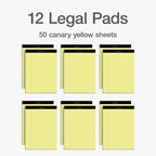 Oxford Premium Legal Pads, 12 Pack, Premium Note Pads, 50 Legal Rule 8.5" x 11" Sheets, Canary Yellow Paper with Firm Back, Professional Legal and Office Notepads