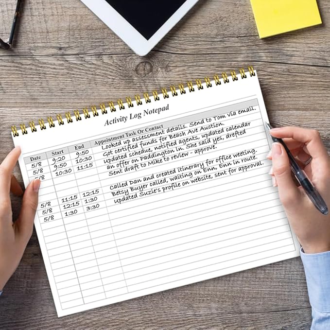 (2-Pack) Activity Log Notepad - Spiral Activity Log Book for Business Work, Undated Weekly To Do List Notepad, Organized Time Spending, Appointment or Contact, Total in 104 Sheets, 100gsm Paper, 8.5" x 11"