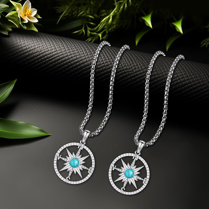 Compass Necklace for Women Men 925 Sterling Silver Pendant Urn Necklaces for Ashes Picture Locket Necklace Anchor Necklace Viking Necklace Crystals CZ Moonstone Abalone Shell Turquoise Compass Jewelry