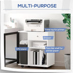 Zateety Mobile Printer Stand, Rolling File Cabinet Cart with Wheels, Adjustable Shelf, Drawer and CPU Stand, White