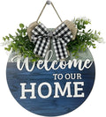 VPDTVK Welcome Sign for Front Door, Rustic Welcome Door Sign Outdoor Wreaths Decor for Spring Summer Autumn and Winter All Seasons Holiday Halloween Christmas(Blue)