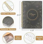 2026 Planner, Weekly and Monthly Planners with Tabs, A5 Spiral Bound Daily Calendar 2026 Planner, 12 Month Agenda Organizers from Jan. to Dec., Flexible Cover Appointment Book(Black Gold Flower)