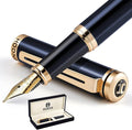 HDDNB Blue Luxury Fountain Pen Set for Men and Women with Gift Box, 24K Gold Finish and Gilded Nib(Fine) with 5 Black Ink Cartridges and Converter