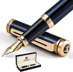 HDDNB Blue Luxury Fountain Pen Set for Men and Women with Gift Box, 24K Gold Finish and Gilded Nib(Fine) with 5 Black Ink Cartridges and Converter