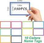 550 Pcs Name Tags Stickers, 3.5x2.25 inch Blank Name Labels Stickers, 10 Colors Double-line Nametags Name Tag Sticker for Kids, Classroom, School, Office, Conferences, Locker, School Supplies