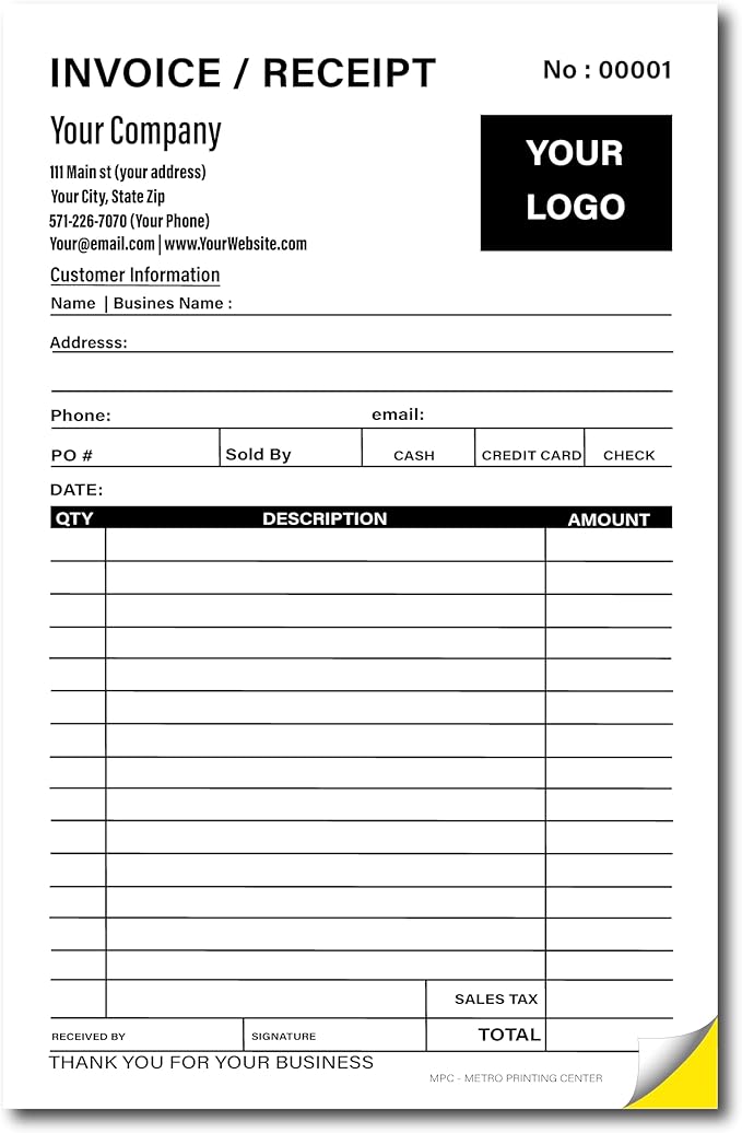 Sales Invoice Form Custom Printed with Your Company Information - Personalized Sales Ticket - Invoice Receipt - Carbonless NCR Form