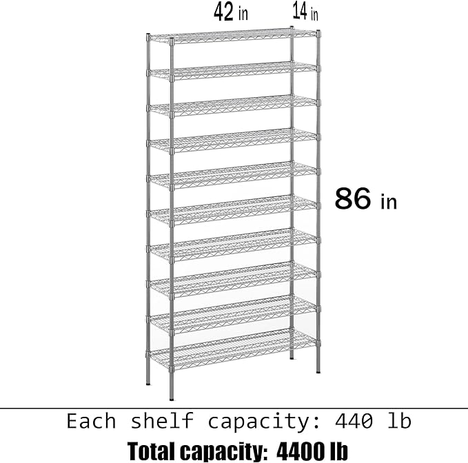Regal Altair 14" Deep x 42" Wide x 86" Height Wire Shelving Kit | 10-Tier | NSF Commercial Storage Rack Unit