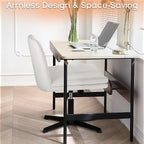 PUKAMI Criss Cross Legged Office Desk Chair No Wheels,PU Leather Modern Swivel Height Adjustable Wide Seat Mid Back Computer Task Vanity Chair for Home Office