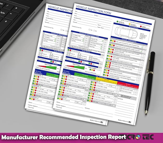 Multi-Point Inspection Form for Vehicles – 2-Part Carbonless Vehicle Checklist Pad – 8.5" x 11" Inspection Report – Edge-Glued, Manufacturer Recommended – White - Pack of 250
