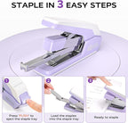 MARSROCK Effortless Stapler for Desk with 40-50 Sheet Capacity, 2000 Staples, 1-Touch Stapling, Ergonomic & Easy to Load Desktop Staplers, Heavy Duty Stapler, and Magnetic Staple Remover, Purple