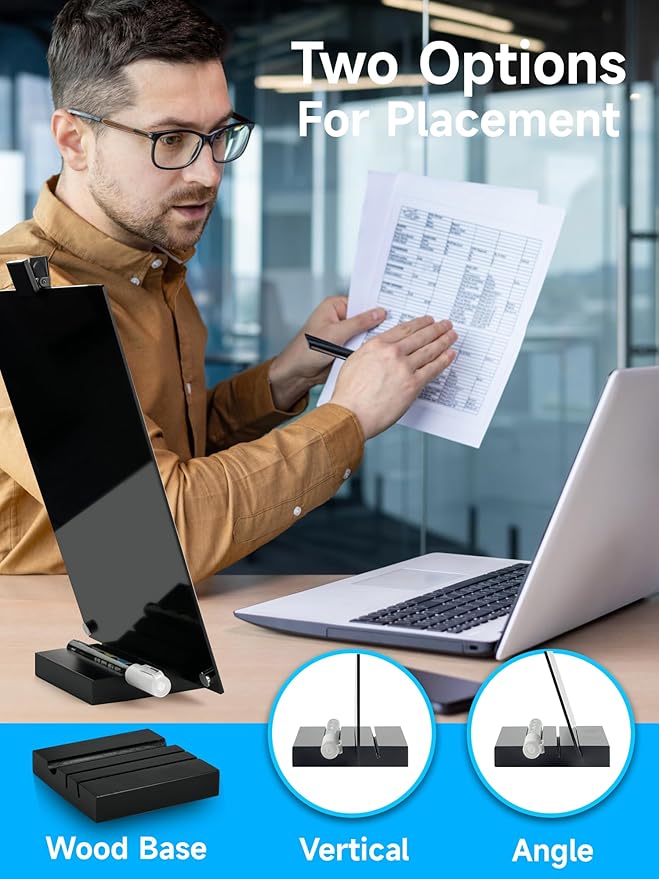 Kivsty 2 PCS Desktop Black Dry Erase Board with Stand - 12” x 8” Small Acrylic Black Board with Marker and Magnetic Clip, Reusable Desk Notepad, to-Do List, Menu Board Signs for Bar, Office, Home