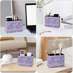 Famame Pastel Mermaid Scale Pencil Holder for Desk, Leather Desktop Container Pen Cup Storage Study Table Pen Organizer Makeup Brushes Holder for Office Home